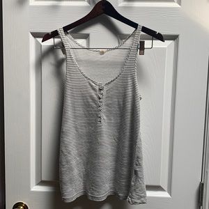 Jcrew XS cotton grey and white striped tank with sequin detailing